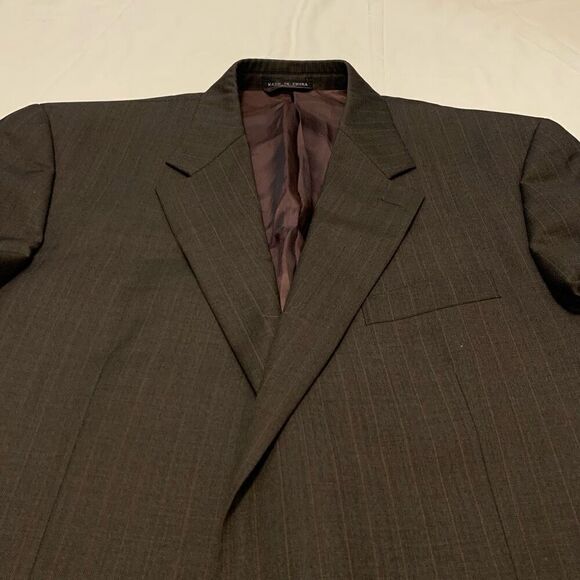 Lauren Ralph Lauren Sz 44L 100% wool stripe 2 button suit blazer jacket brown - Picture 9 of 10